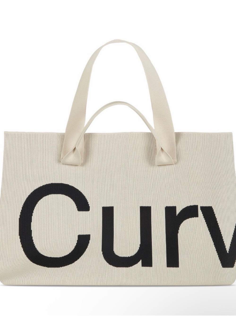 Sean Brown Curves Knit Tote Bag in Almond with Black Lettering